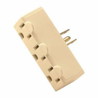 15A Grounding Tap 3 Outlet Adapter, 3-Outlet, 2-Pole, 125V, Ivory