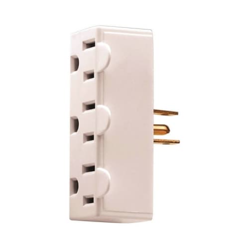 Eaton Wiring 15A Grounding Tap 3 Outlet Adapter, 3-Outlet, 2-Pole, 125V, White
