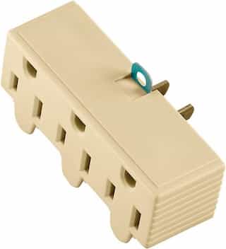 Eaton Wiring 15A Adapter Ground 3 Outlet with Grounding Lug, 125V, Ivory
