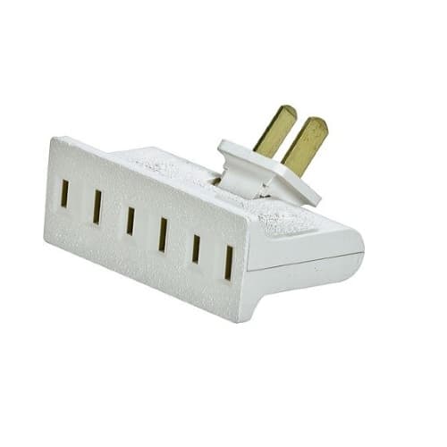 Eaton Wiring 15 Amp Swivel 3 Outlet Tap, Single Receptacle, White