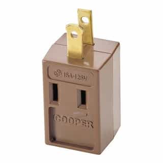 15A Cube Tap 3 Outlet, Polarized, 2-Pole, 2-Wire, 125V, Brown