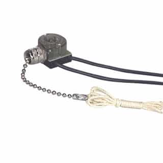 6 Amp Pull Chain Canopy Switch, Single-Pole, 18 AWG, 125V-250V, Nickel