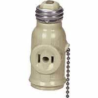Eaton Wiring 660W Socket Adapter, Med. Base w/2 Receptacles, Pull Chain, 125V, IVY