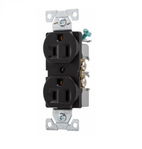15 Amp Duplex Receptacle, Auto-Grounded, Commercial, Black