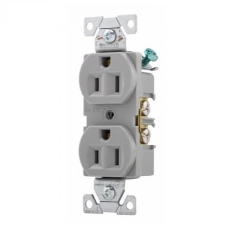 Eaton Wiring 15 Amp Duplex Receptacle, Auto-Grounded, Commercial, Gray
