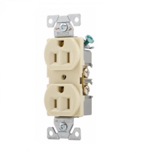 15 Amp Duplex Receptacle, Auto-Grounded, Commercial, Ivory