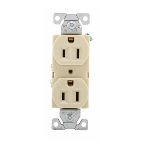 15 Amp Duplex Receptacle, Auto-Grounded, Commercial, Ivory