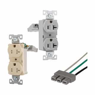 Eaton Wiring 15A Duplex Receptacle, Straight, Nylon, 2-Pole, 3-Wire, 125V, Ivory