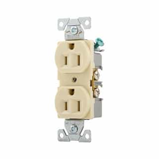 Eaton Wiring 15A Duplex Receptacle, Straight, PVC, 2-Pole, 3-Wire, 125V, Ivory