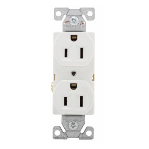 15 Amp Duplex Receptacle, 2-Pole, 3-Wire, 14-10 AWG, 5-15R, 125V, WHT