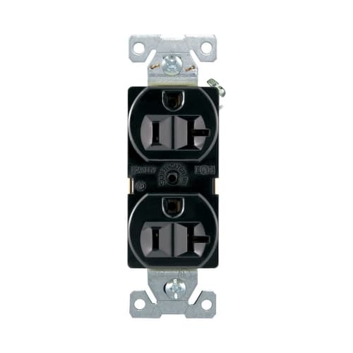 Eaton Wiring 20A Duplex Receptacle, Back & Side, 2-Pole, 3-Wire, 125V, Black