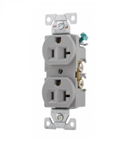 20 Amp Duplex Receptacle , Auto-Grounded, Commercial, Gray