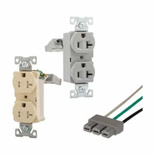 Eaton Wiring 20A Duplex Receptacle, Straight, 2-Pole, 3-Wire, 125V, Light Almond