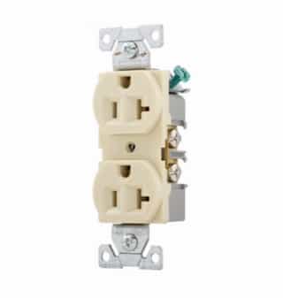 20 Amp Duplex Receptacle , Auto-Grounded, Commercial, Ivory