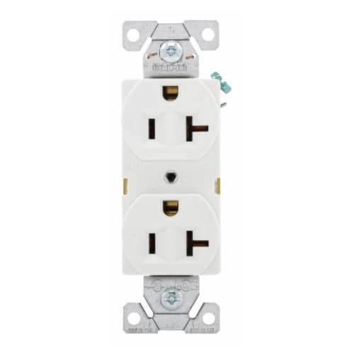 20 Amp Duplex Receptacle, 2-Pole, 3-Wire, 14-10 AWG, 5-20R, 125V, WHT