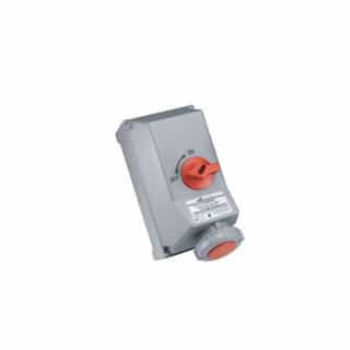 30 Amp Pin and Sleeve Mechnical Interlock w/ Breaker & Panel, 3-Pole, 4-Wire, 480V, Red