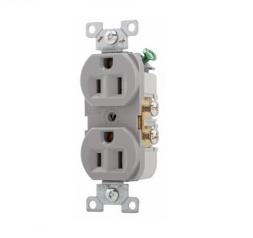 Eaton Wiring 15 Amp Duplex Receptacle, PVC, Commercial, Gray