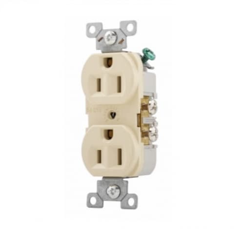 Eaton Wiring 15 Amp Duplex Receptacle, PVC, Commercial, Ivory