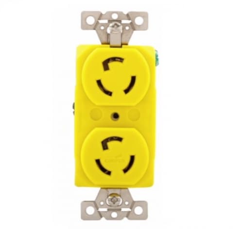 15 Amp Locking Receptacle, Duplex, Corrosion Resistant, Yellow
