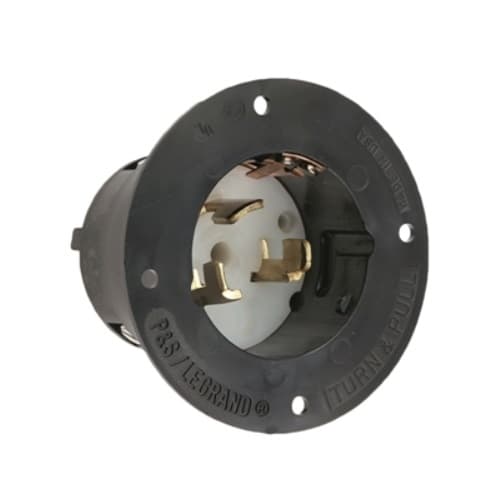 50 Amp Locking Flanged Inlet, 2-Pole, 3-Wire,  #10-6 AWG, 480V, Black