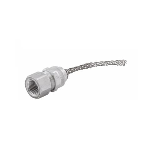 Strain Relief Cord Grip, 1/2" fitting, .250-.38", Straight, Aluminum Body