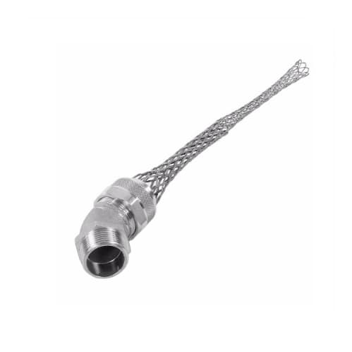 Strain Relief Cord Grip, 2" fitting, 2.312-2.437", Straight, Aluminum Body