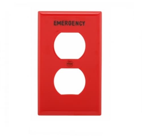 1-Gang Decora Wallplate, EMERGENCY, Pre-marked, Red