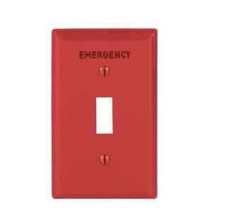 1-Gang Toggle Wallplate, EMERG, Pre-marked, Red