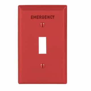 1-Gang Toggle Wallplate, EMERGENCY, Pre-marked, Red