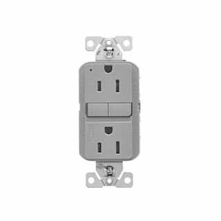 15A Slim GFCI Receptacle Outlet, #14-10 AWG, 125V, Gray