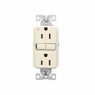 15A Slim GFCI Receptacle Outlet, #14-10 AWG, 125V, Light Almond