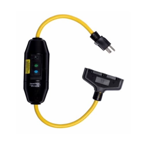Eaton Wiring 2-ft 15 Amp Portable GFCI Tri-Tap Cord, Manual Reset, Watertight