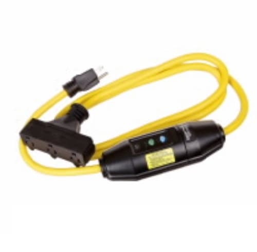 15 Amp Portable GFCI Cord, Watertight, Tri-Tap, 6 FT