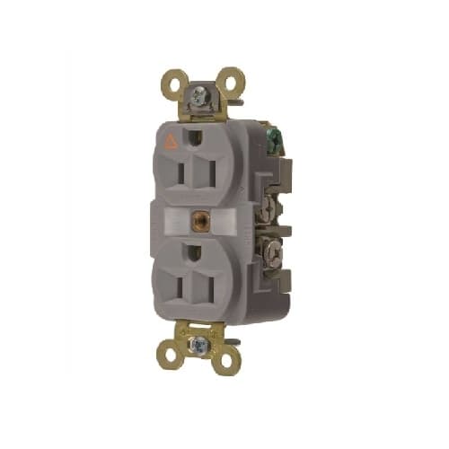 15 Amp Duplex Receptacle, Isolated Ground, Industrial Grade, Grey