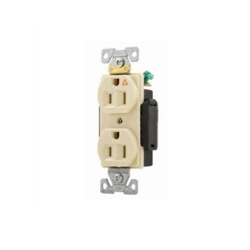 15 Amp Duplex Receptacle, Isolated Ground, Industrial Grade, Ivory
