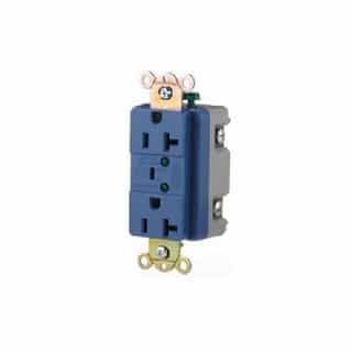 20 Amp Duplex Receptacle w/LED Indicators & Switched Alarm, Commercial Grade, Blue