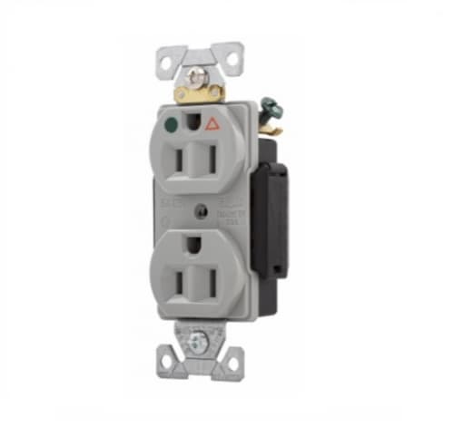 15 Amp Duplex Receptacle, Isolated Ground, Gray