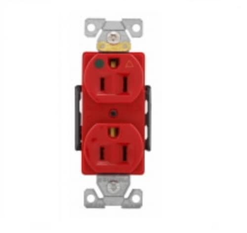 15 Amp Duplex Receptacle, Standard Size, Isolated Ground, Red