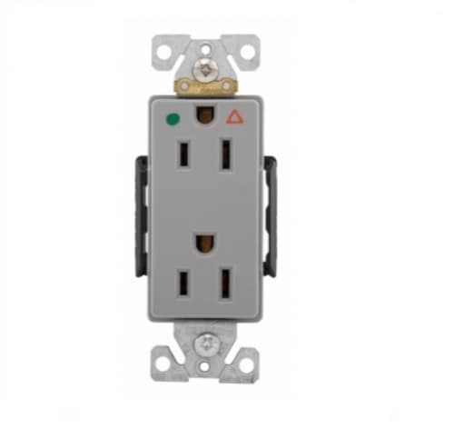15 Amp Decora Duplex Receptacle w/ Terminal Guards, Isolated Ground, Gray