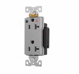 Eaton Wiring 20 Amp Decora Duplex Receptacle w/ Terminal Guards, Isolated Ground, Gray