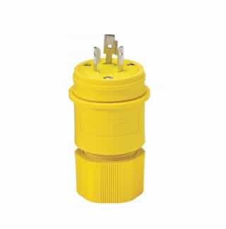 20 Amp Locking Plug, Watertight, NEMA L10-20, Yellow