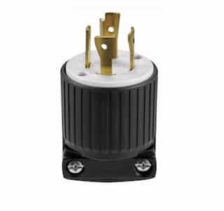 20 Amp Locking Plug, Industrial, NEMA L15-20, 250V, Black/White