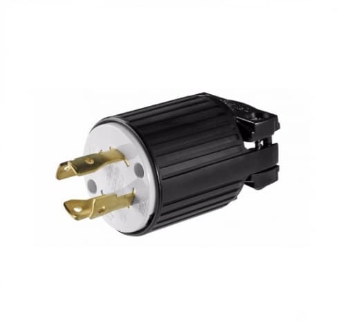 30 Amp Locking Plug, Industrial, NEMA L15-30, 250V, Black/White