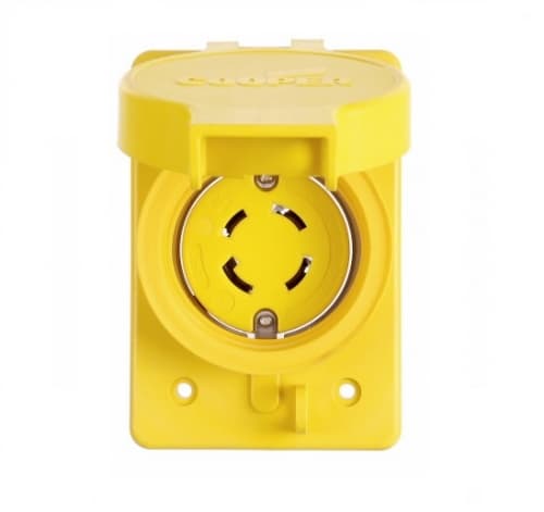 30 Amp Locking Receptacle, Watertight, NEMA L15-30, 250V, Yellow