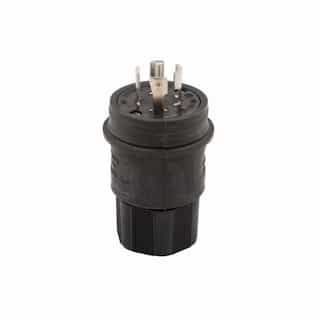 30 Amp Locking Plug, Watertight, NEMA L20-30, Black
