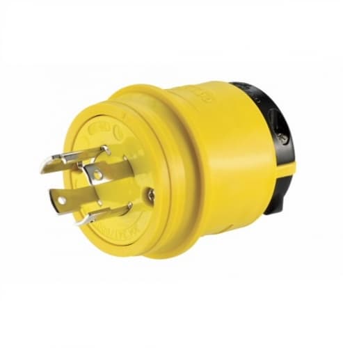 30 Amp Locking Plug, Watertight, NEMA L20-30, 347/600V, Yellow/Black