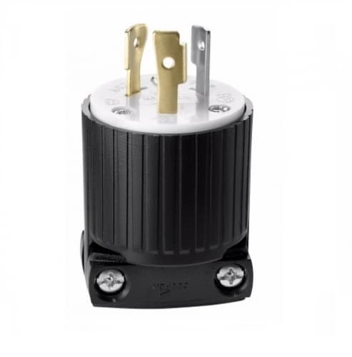 20 Amp Locking Plug, Industrial, NEMA L5-20, Black/White