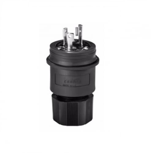 30 Amp Locking Plug, Watertight, NEMA L5-30, Black