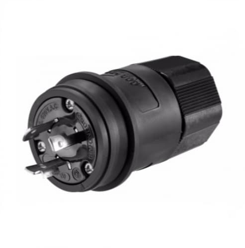 20 Amp Locking Plug, Watertight, NEMA L8-20, 480V, Black