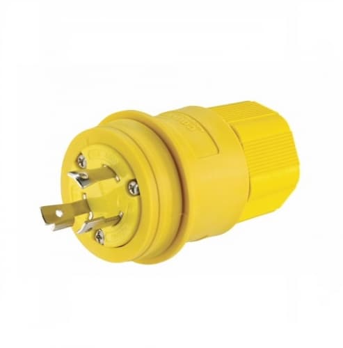30 Amp Locking Plug, Industrial, NEMA L8-30, 480V, Yellow/Black